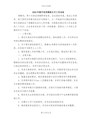 2024年银行试用期转正月工作总结