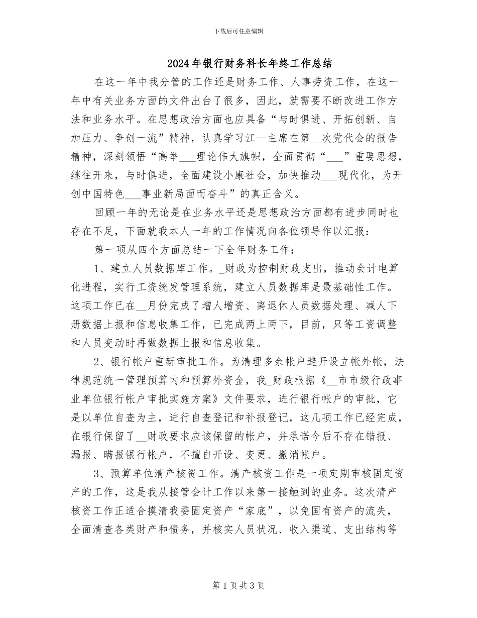 2024年银行财务科长年终工作总结_第1页