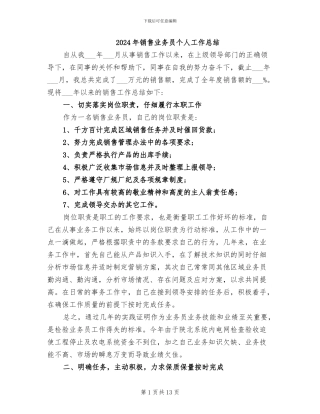 2024年销售业务员个人工作总结