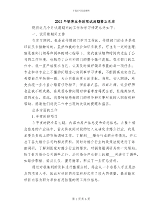 2024年销售业务助理试用期转正总结