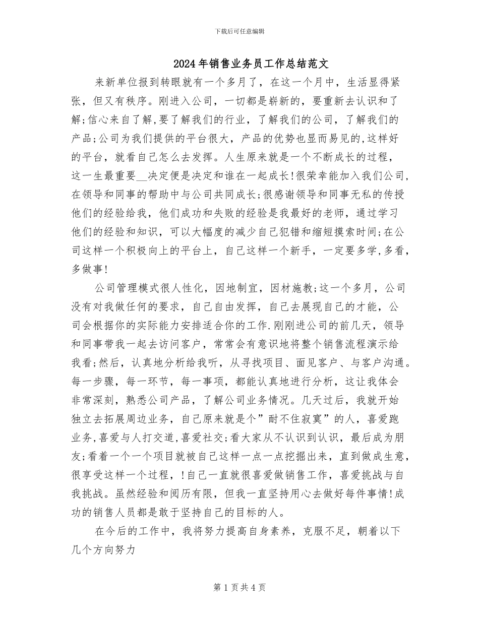 2024年销售业务员工作总结范文_第1页
