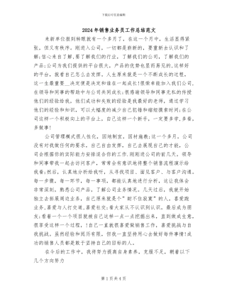 2024年销售业务员工作总结范文