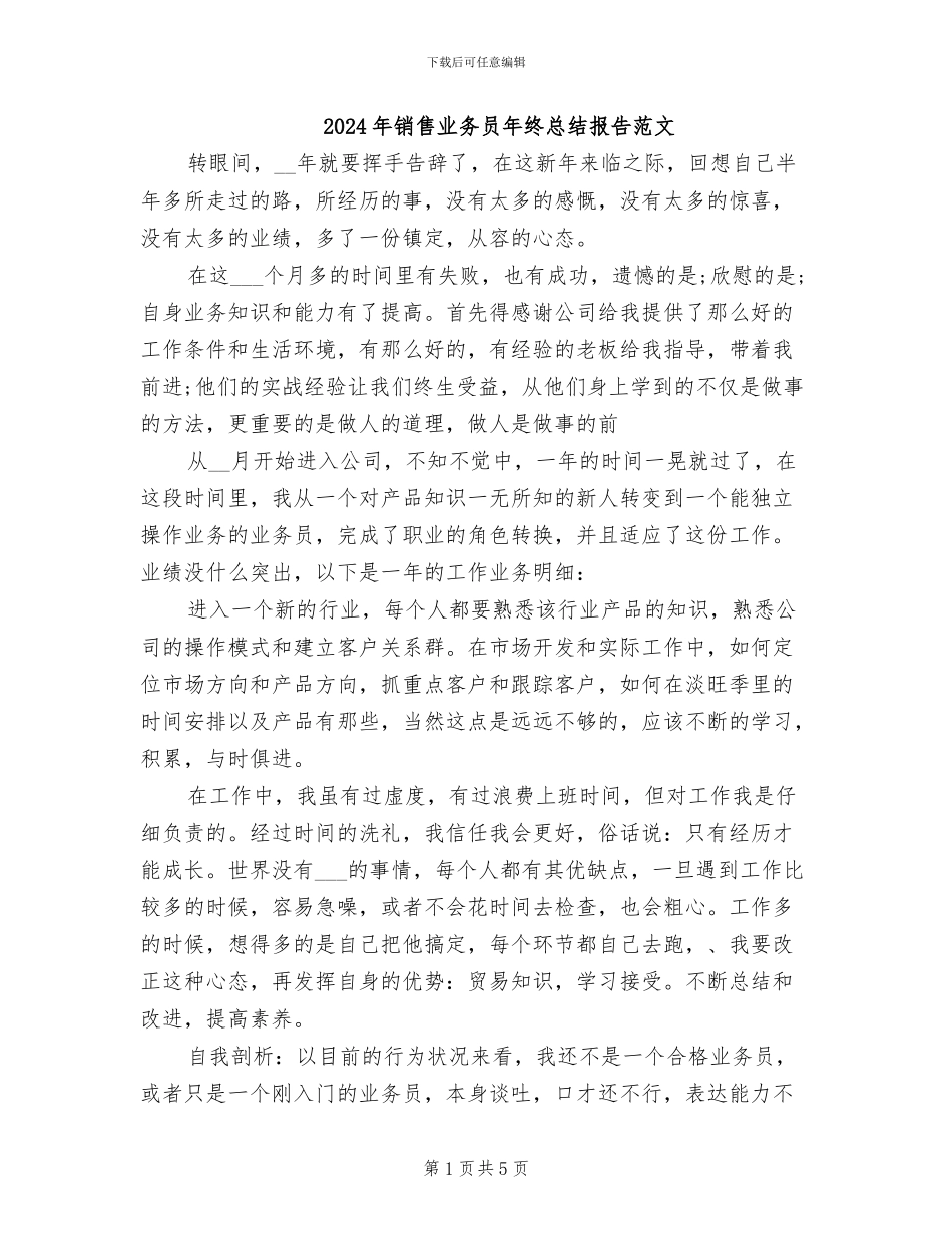 2024年销售业务员年终总结报告范文_第1页