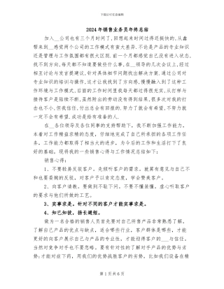 2024年销售业务员年终总结