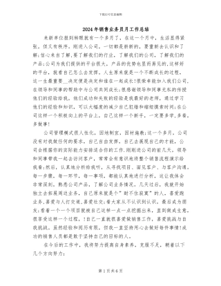 2024年销售业务员月工作总结