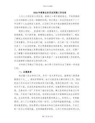 2024年销售业务员试用期工作总结
