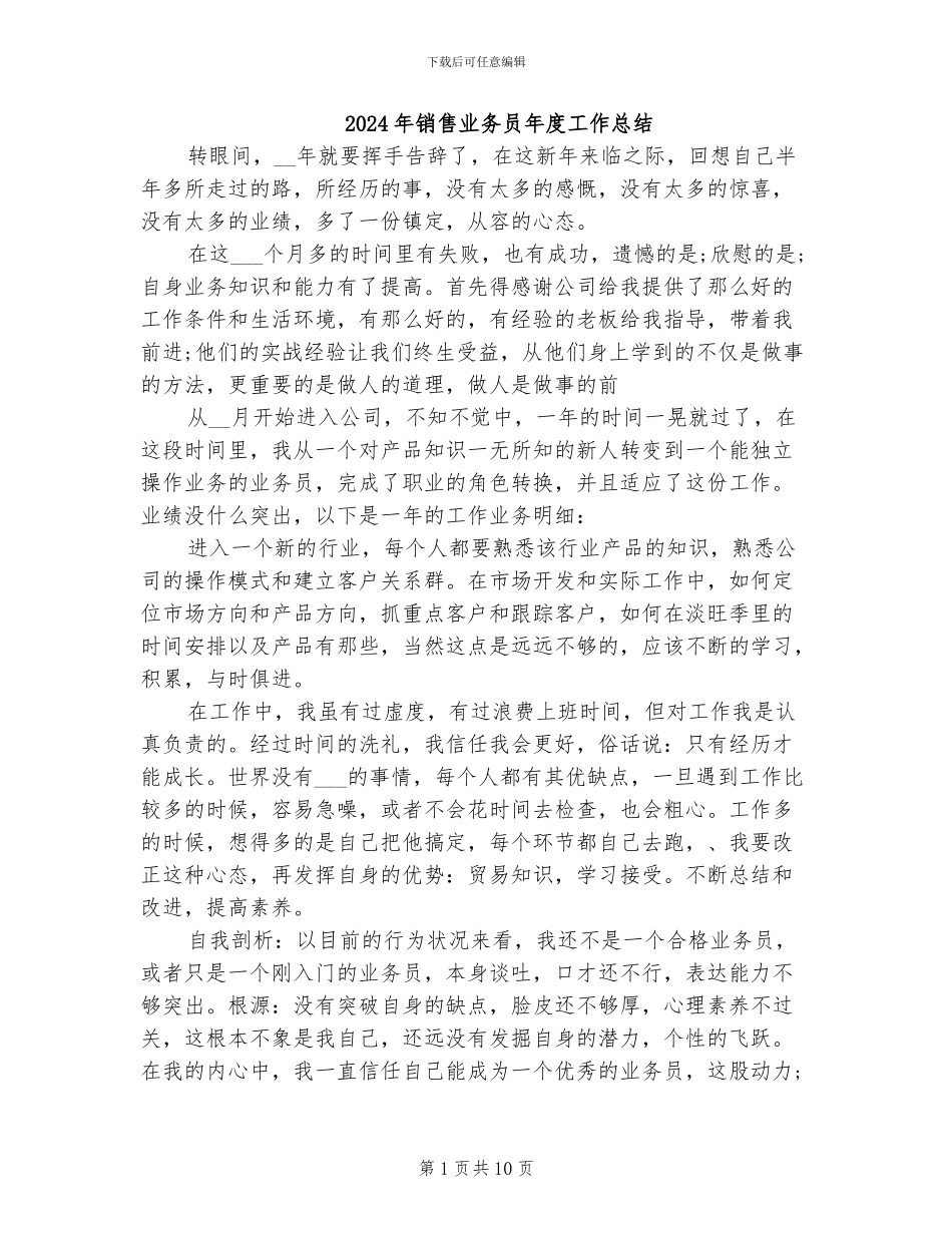 2024年销售业务员年度工作总结_第1页