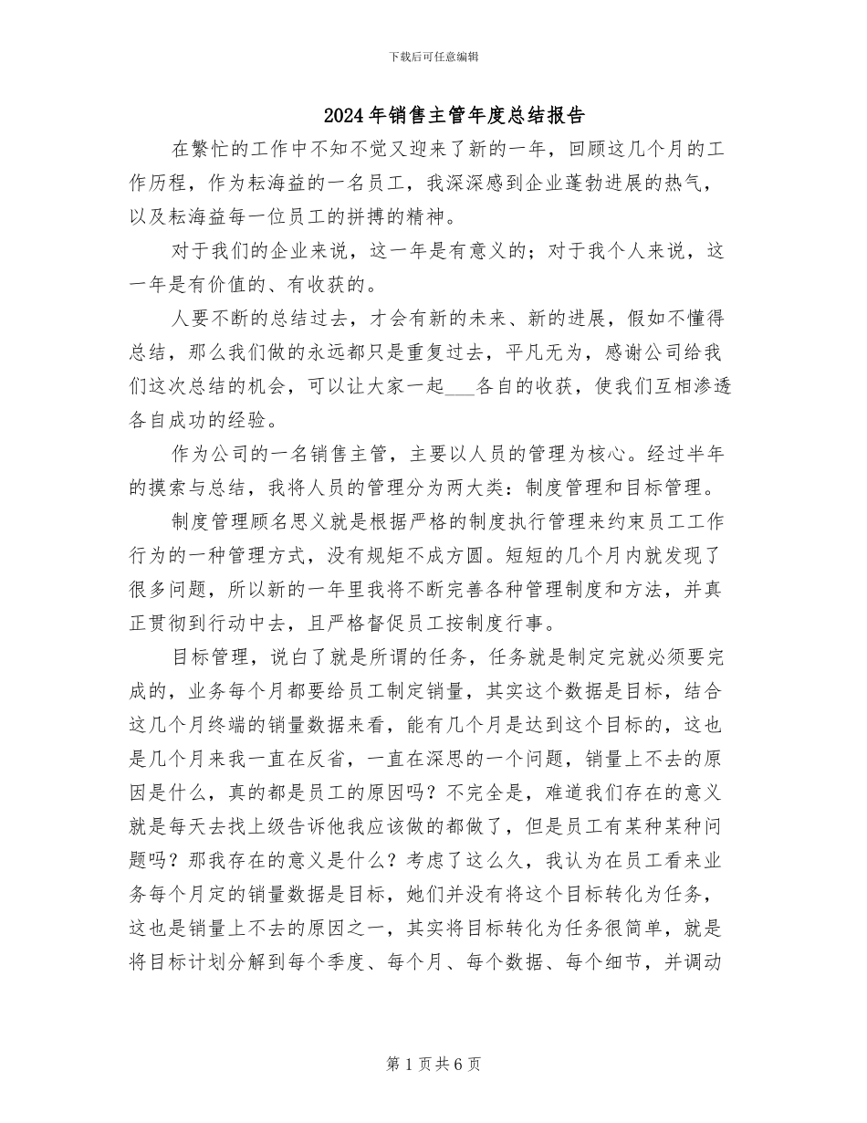 2024年销售主管年度总结报告_第1页