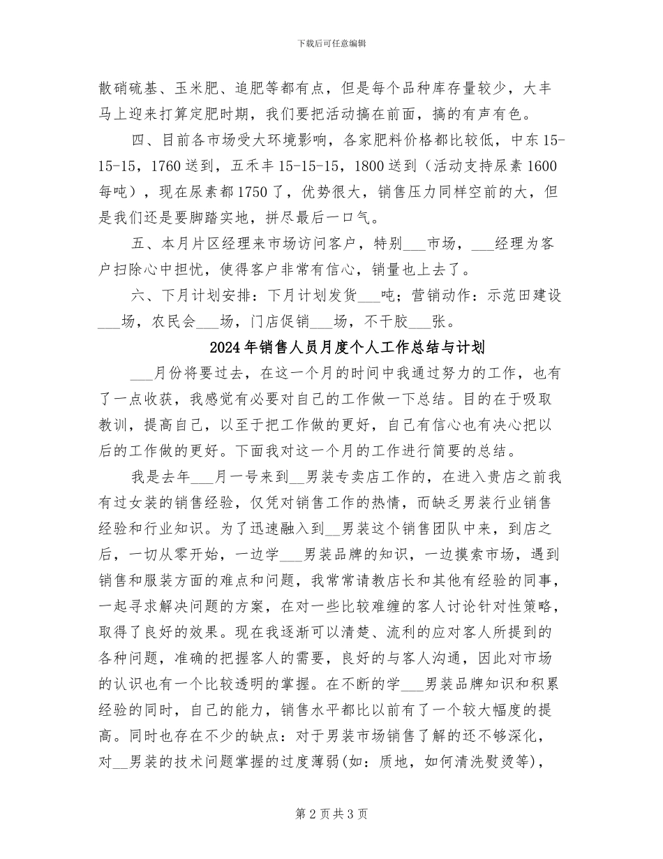 2024年销售人员月度个人工作总结_第2页