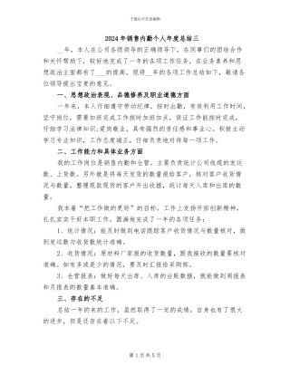 2024年销售内勤个人年度总结三