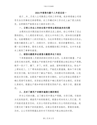 2024年销售内勤个人年度总结一