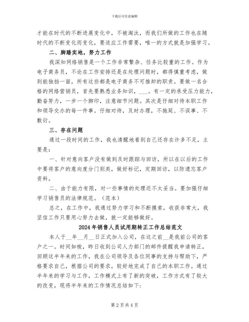 2024年销售人员试用期转正工作总结_第2页