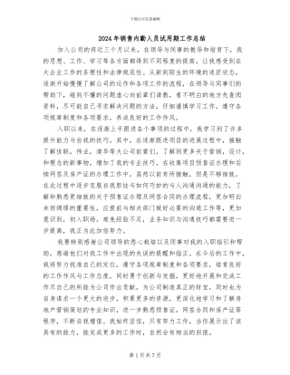 2024年销售内勤人员试用期工作总结