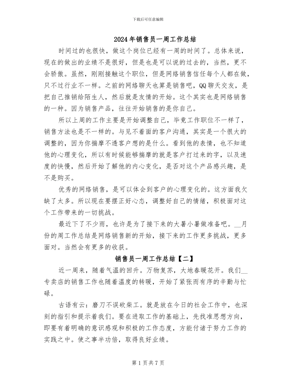 2024年销售员一周工作总结_第1页