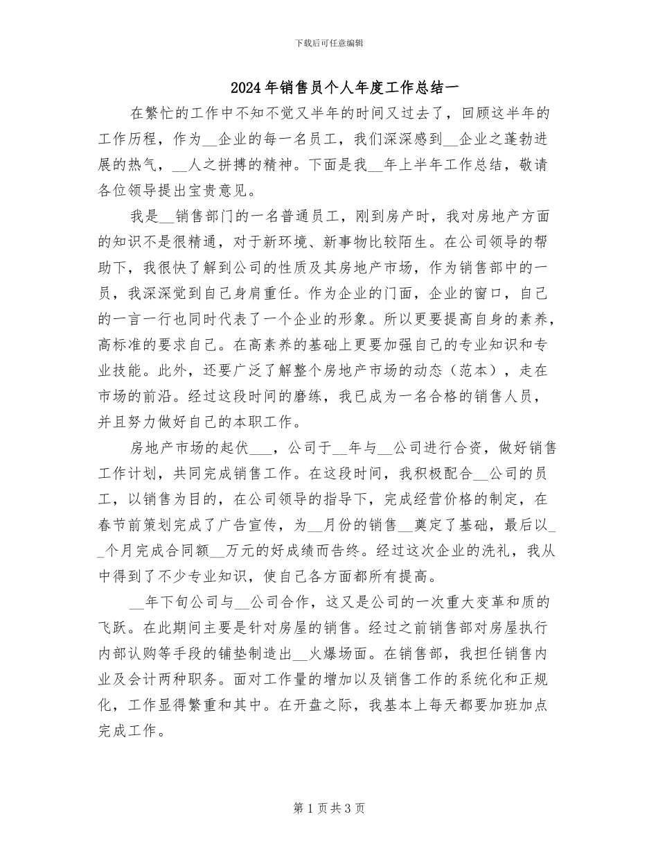 2024年销售员个人年度工作总结一_第1页
