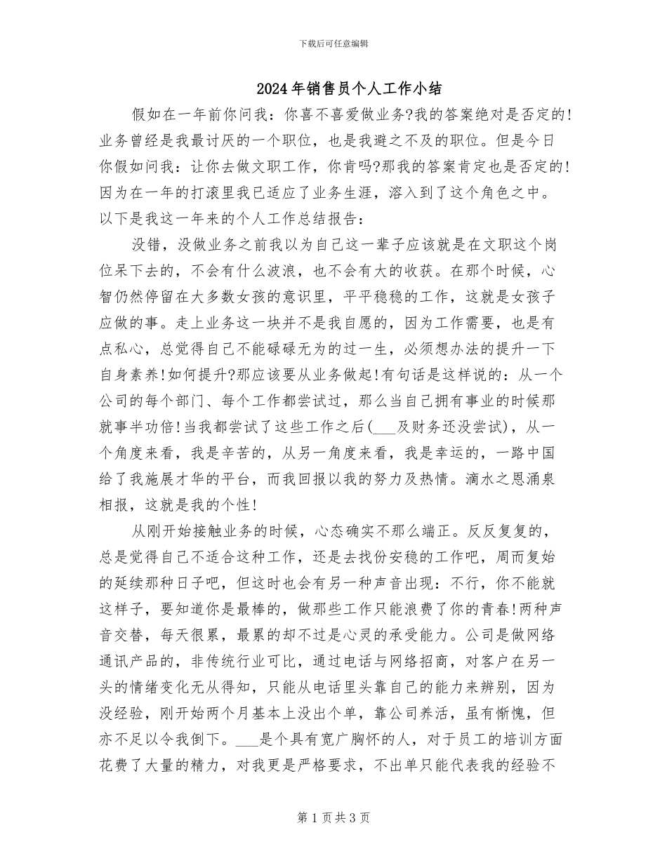 2024年销售员个人工作小结_第1页