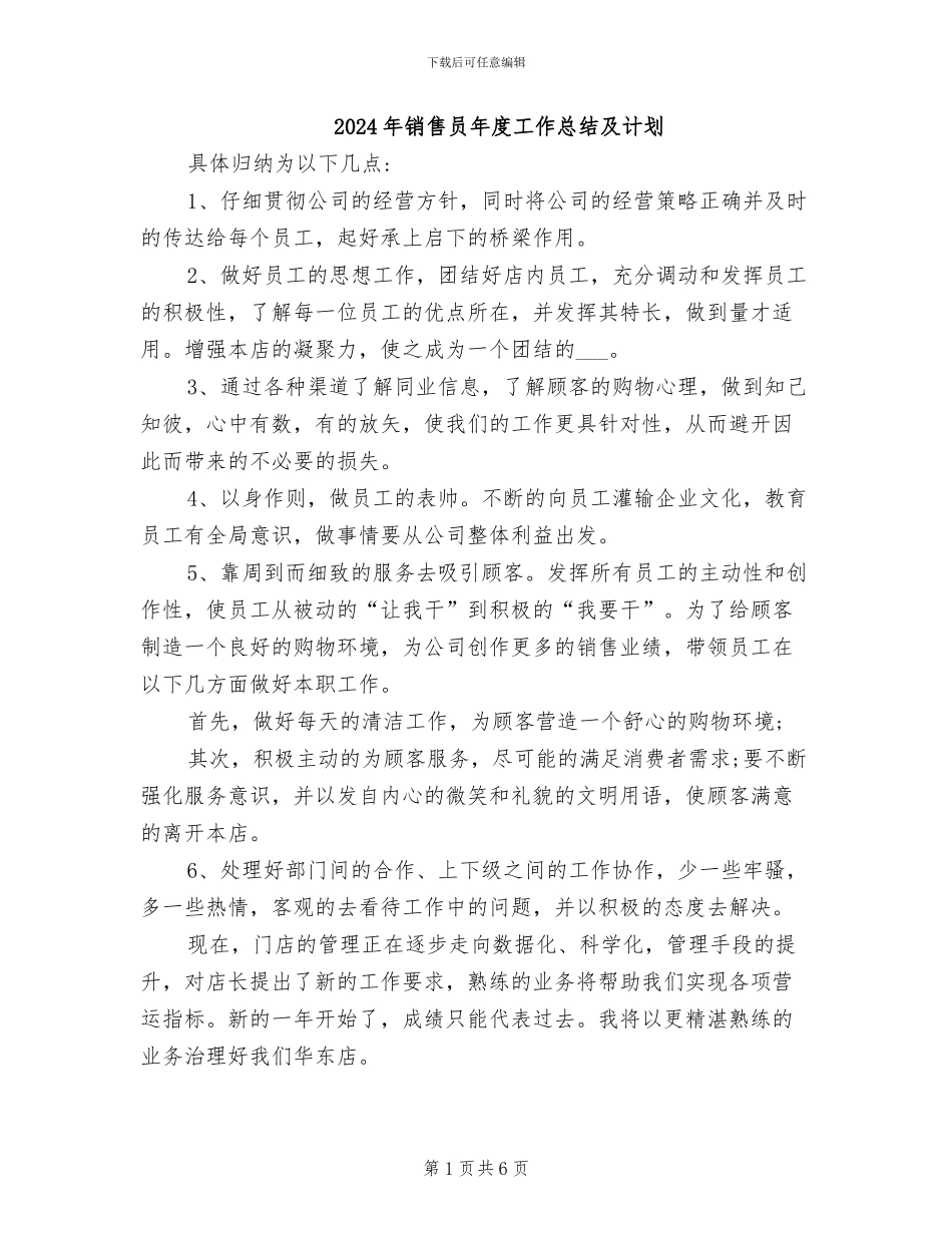 2024年销售员年度工作总结及计划_第1页