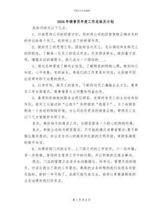 2024年销售员年度工作总结及计划