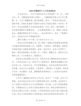 2024年销售员个人工作总结范本