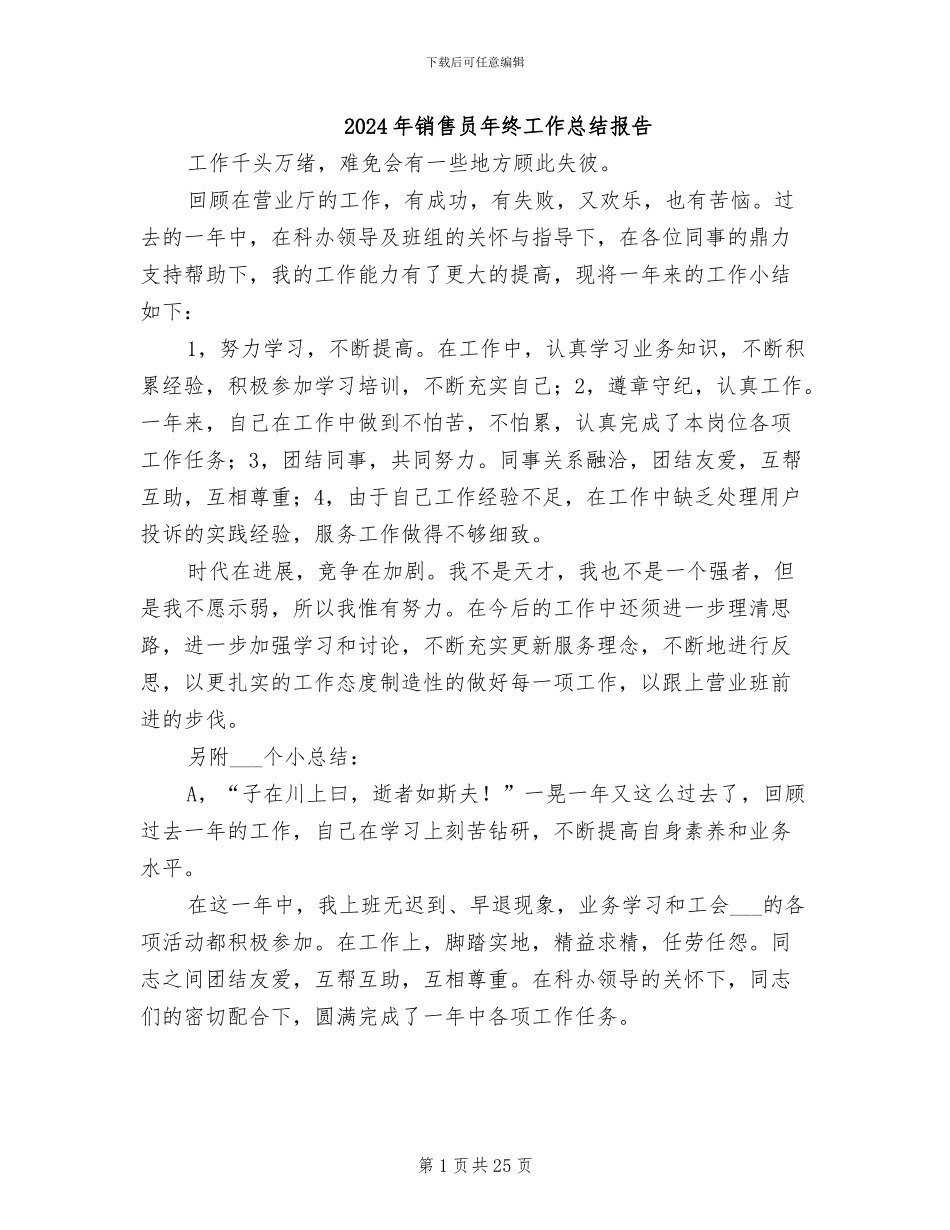 2024年销售员年终工作总结报告_第1页