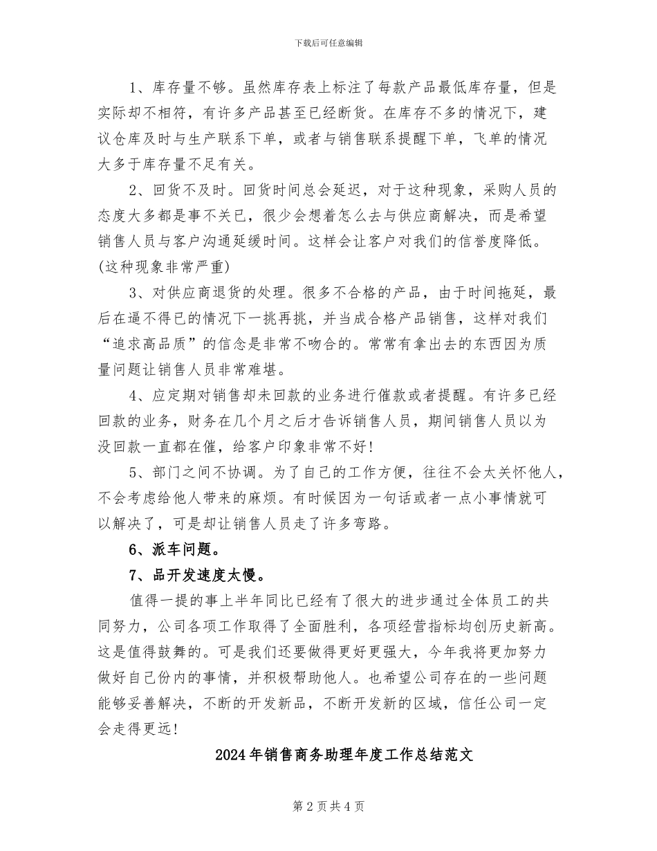 2024年销售商务助理年度工作总结_第2页