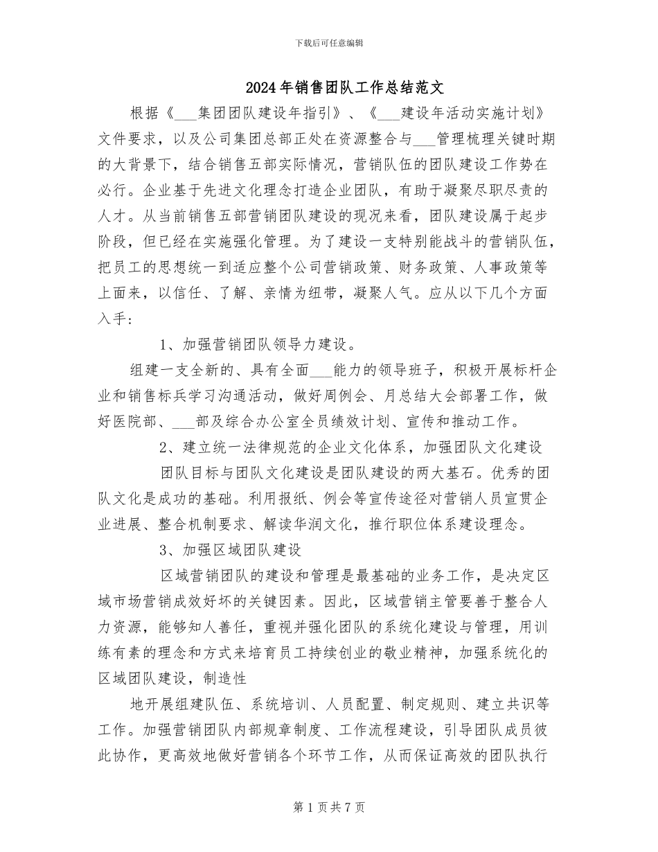2024年销售团队工作总结范文_第1页
