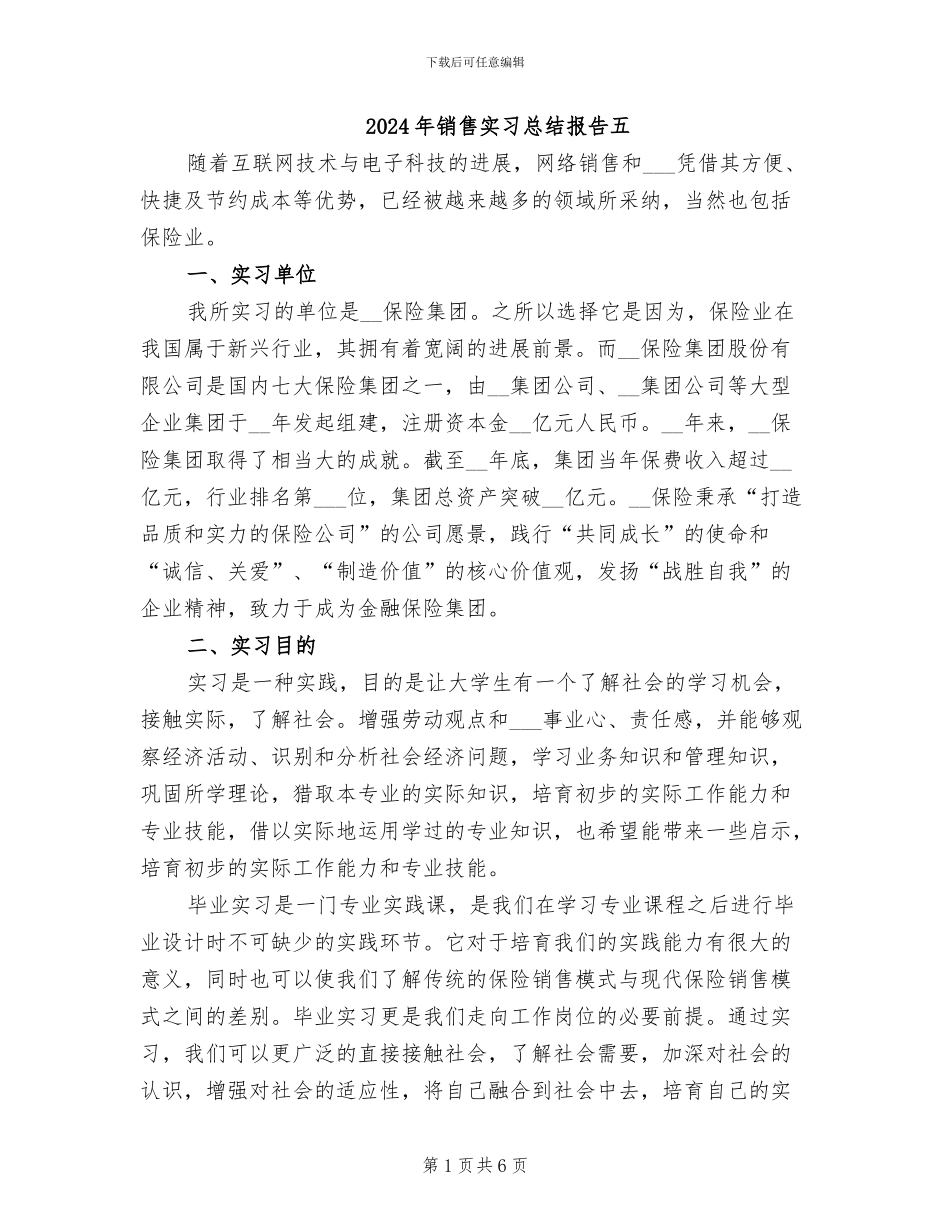 2024年销售实习总结报告五_第1页