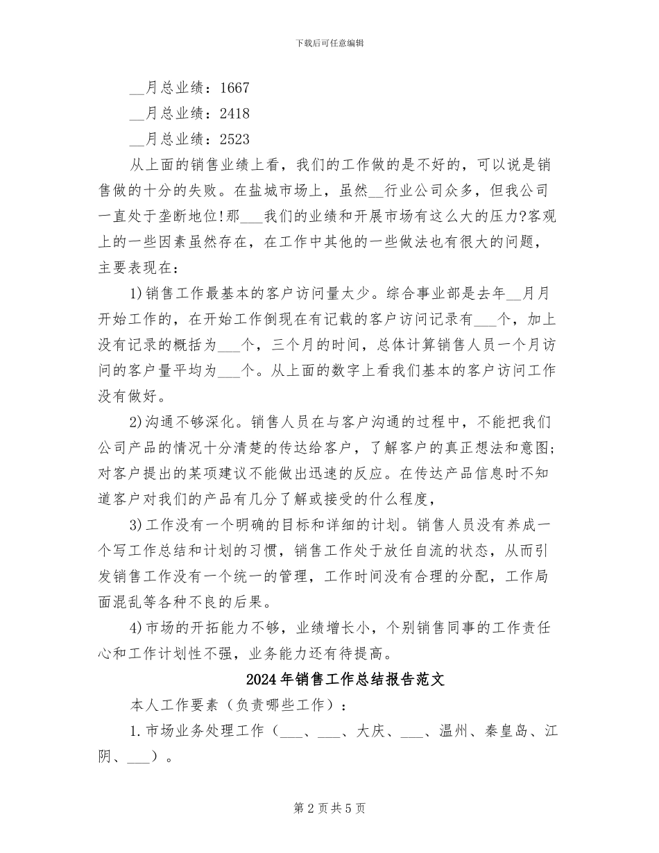 2024年销售工作总结报告范例_第2页