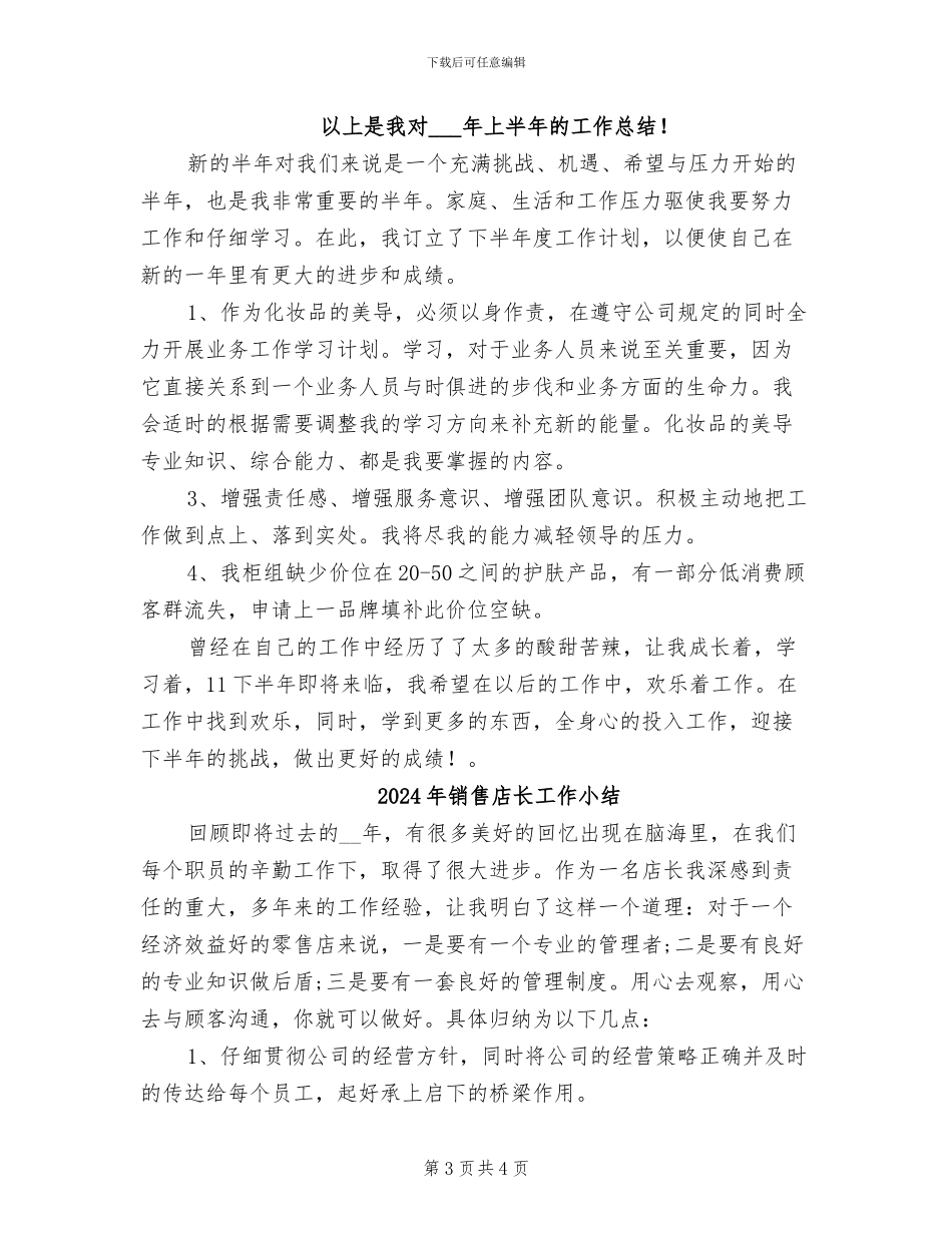 2024年销售店长上半年工作总结及下半年工作计划_第3页