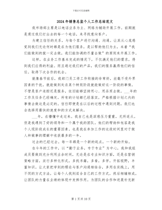 2024年销售总监个人工作总结范文