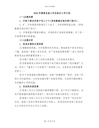 2024年销售总监工作总结及工作计划