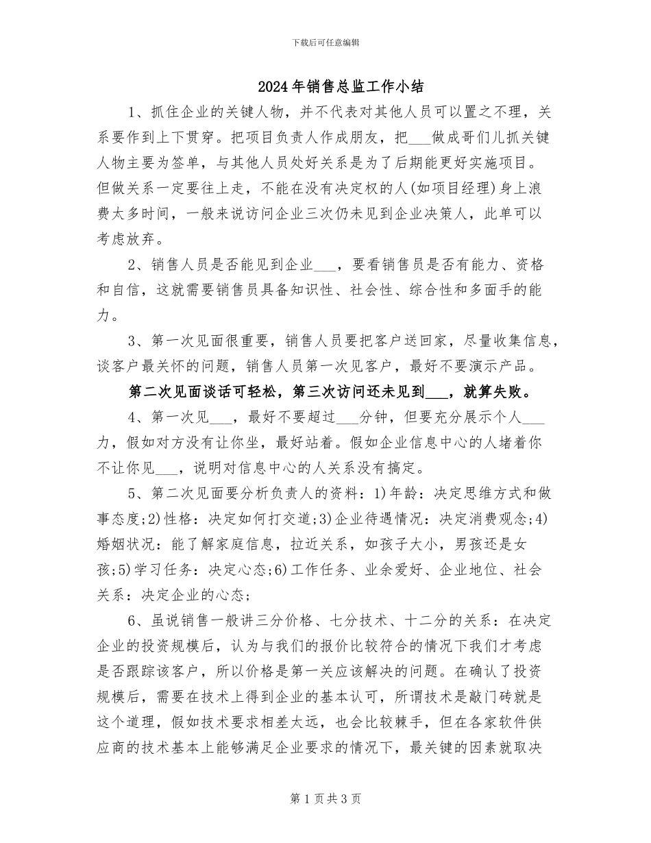 2024年销售总监工作小结_第1页