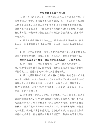 2024年销售总监工作小结