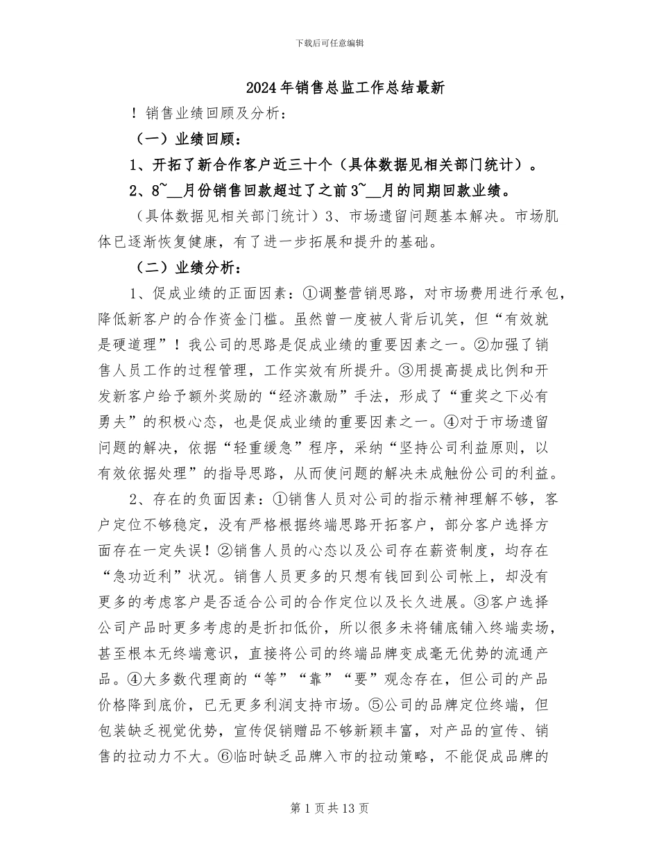 2024年销售总监工作总结最新_第1页
