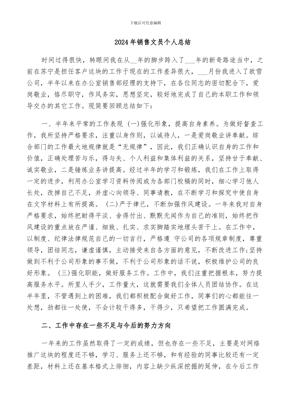 2024年销售文员个人总结_第1页