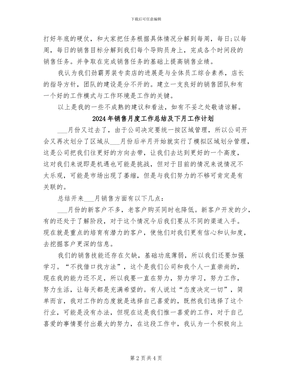 2024年销售月度工作总结与计划_第2页
