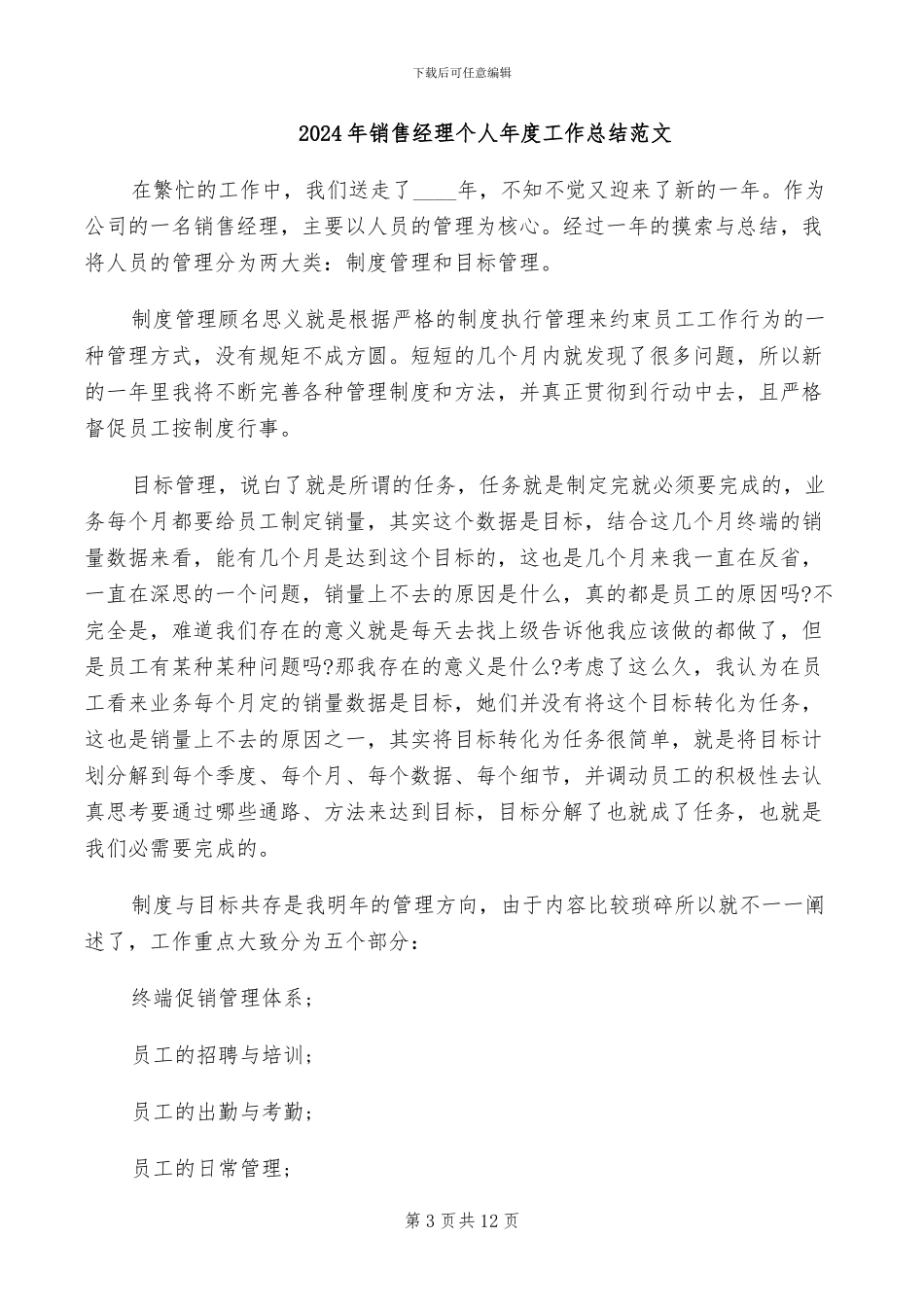 2024年销售经理个人年度工作总结_第3页
