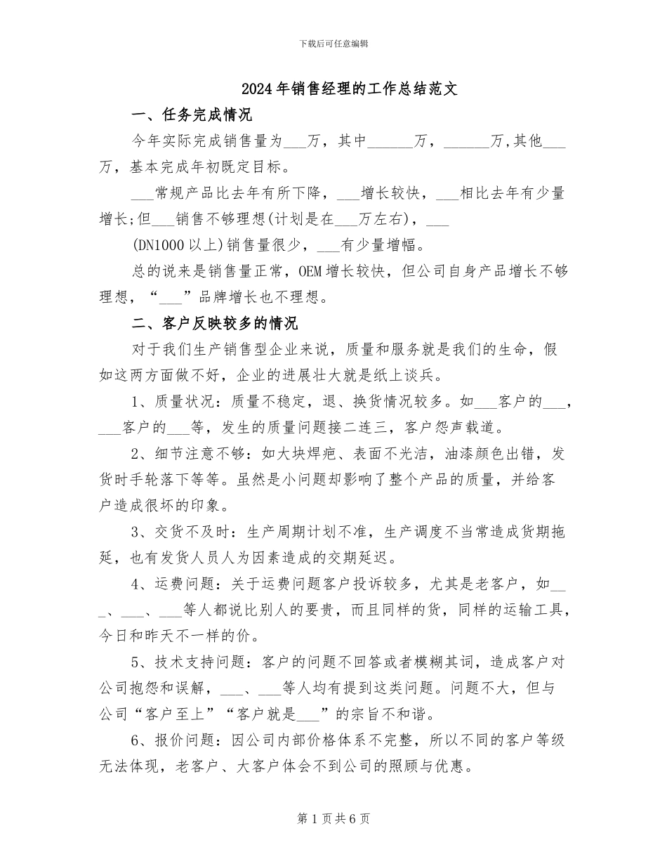 2024年销售经理的工作总结范文_第1页