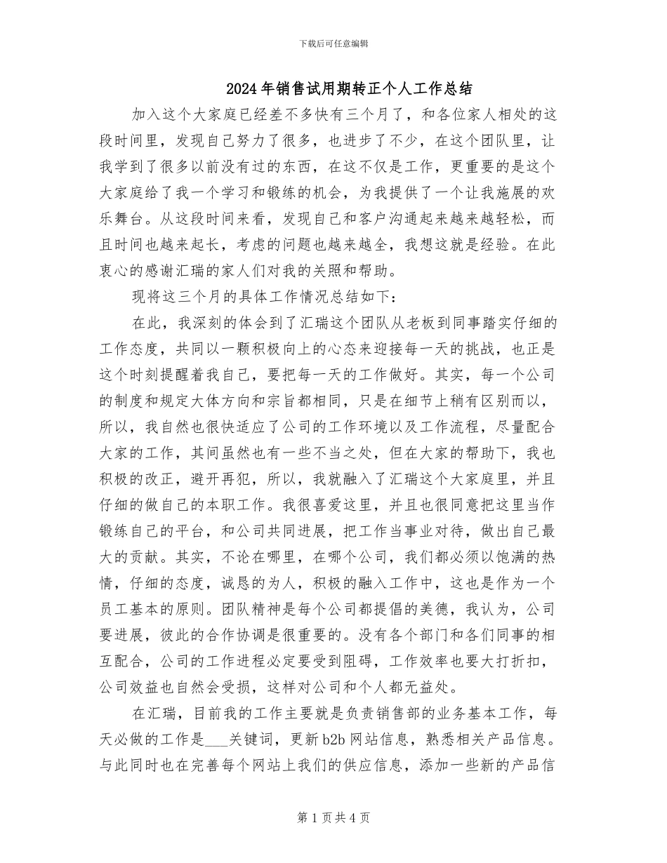 2024年销售试用期转正个人工作总结_第1页