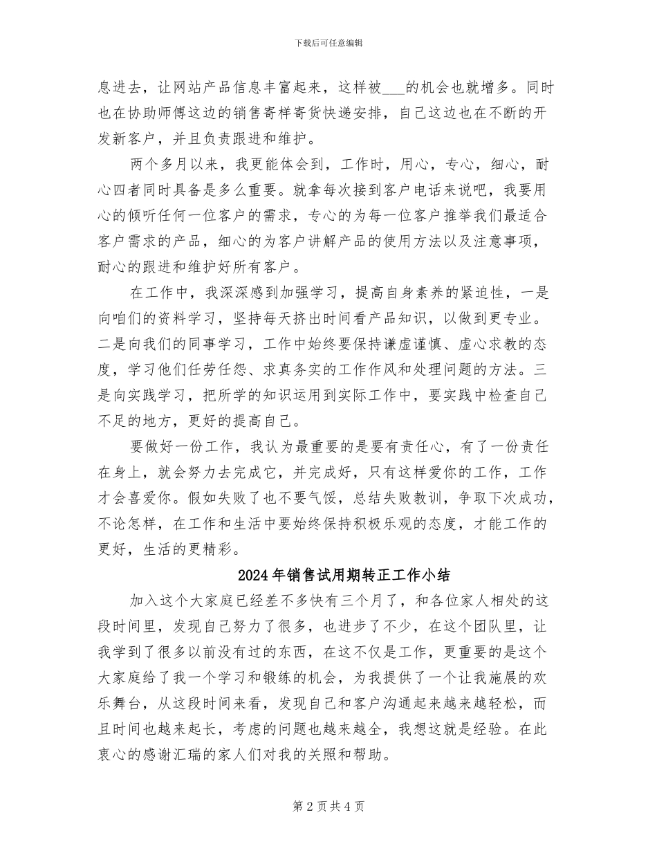 2024年销售试用期转正个人工作总结_第2页