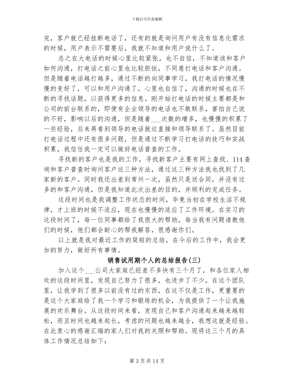 2024年销售试用期个人的总结报告_第3页