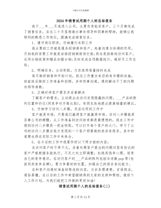 2024年销售试用期个人的总结报告