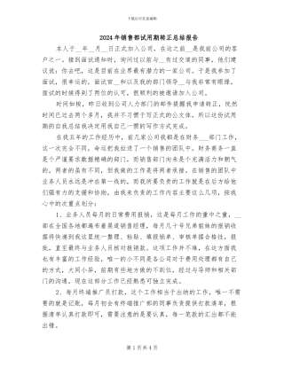 2024年销售部试用期转正总结报告