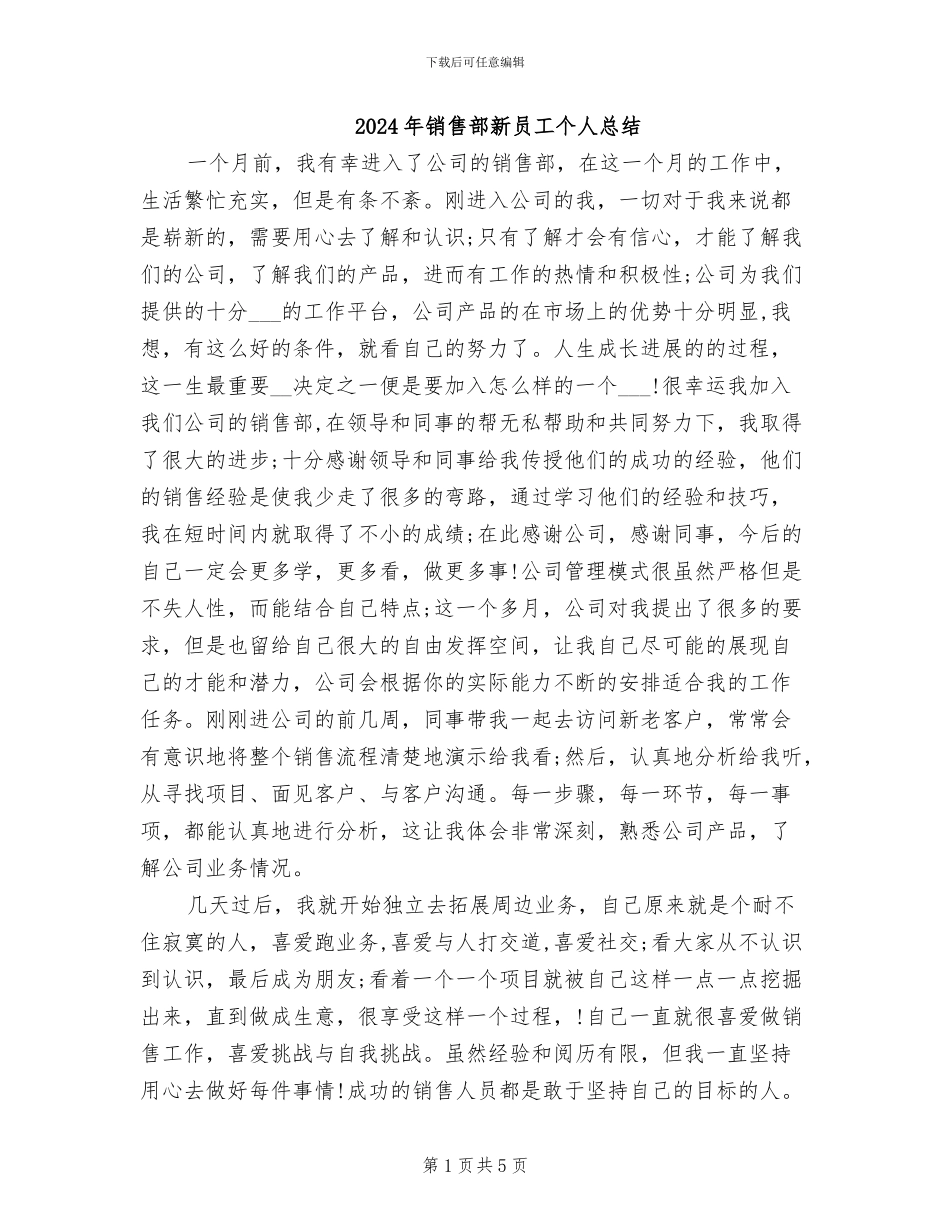 2024年销售部新员工个人总结_第1页