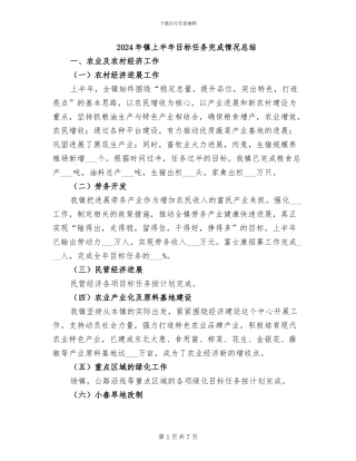 2024年镇上半年目标任务完成情况总结