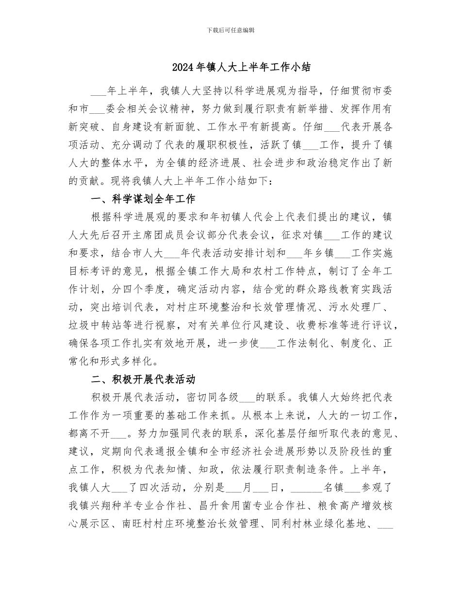 2024年镇人大上半年工作小结_第1页