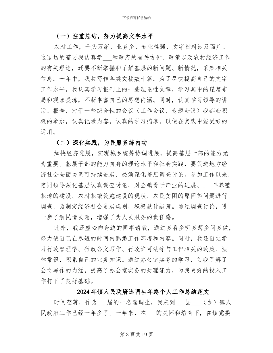 2024年镇人民政府选调生年终个人工作总结_第3页