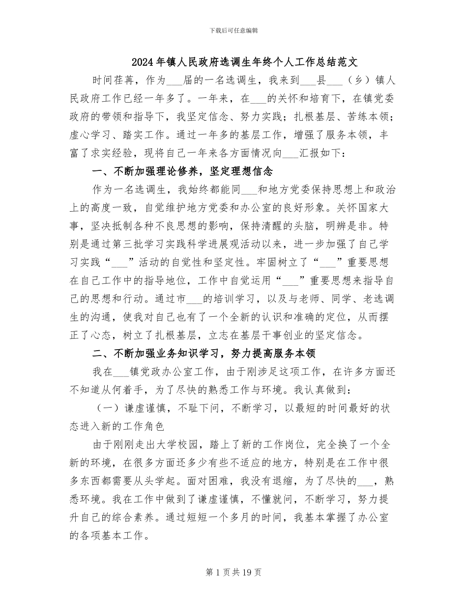 2024年镇人民政府选调生年终个人工作总结范文_第1页