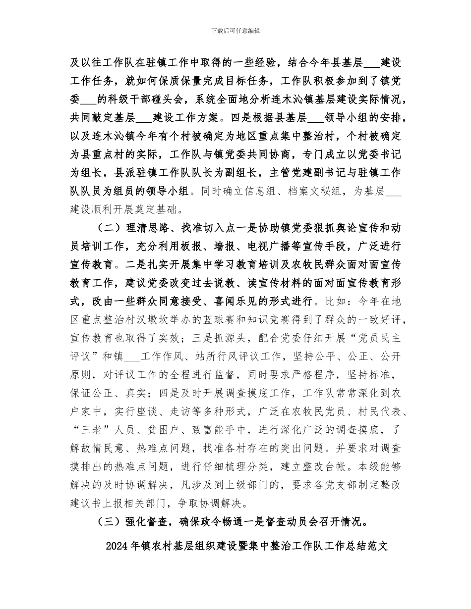 2024年镇农村基层组织建设暨集中整治工作队工作总结_第2页