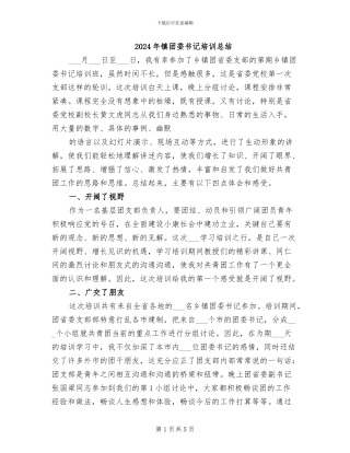 2024年镇团委书记培训总结